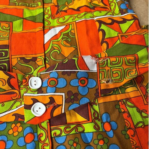 VIntage 60's Orange Patterned Square Women's Dress XS/S Made In Mexico - Picture 6 of 8